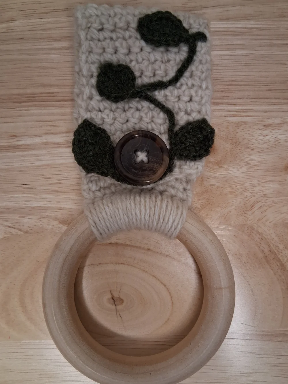 Crochet Kitchen Towel Holder With Wooden Ring